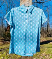 Large Geometric Baby Blue White Polo Shirt / Top