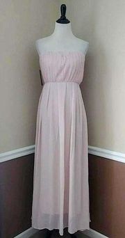 NEW ModCloth Ax Paris Pale Blush Pink Pleated Chiffon Formal Strapless Maxi Gown