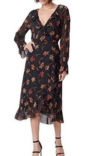 Paige Promenade Silk Wrap Dress Black Floral Size Small Hi Low Hem