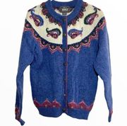 Woolrich Mohair Wool Blend Cardigan Paisley Artic Blue Heather Handframed Medium