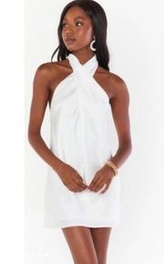 Show Me Your MuMu Jasmine Halter Mini Dress Ivory Luxe Satin White