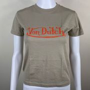 Von Dutch Signature Short Sleeve Tee Khaki with Orange Text S