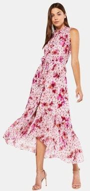 MISA Los Angeles Aurelie Ruffled Midi Dress in Gardenia Pink White Floral