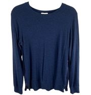 Matty M Navy Blue Long Sleeve Crew Neck Fuzzy Sweater Zipper Detail Size M