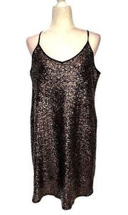 GB GIANI BINI Sequin Cocktail Mini Dress Size Large Gold Black Sleeveless Deep V