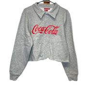 Coca Cola Gray & Red Long Sleeve Raw Hem Cropped Pullover Sweater Size M