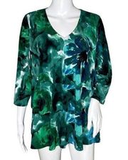 Susan Graver Shirt Womens Small Blue Green Layered Ruffle Blouse Colorful Casual