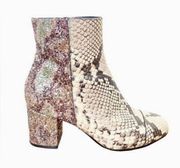 Zadig & Voltaire Lena Ankle Booties - Glitter - Snakeskin Leather Print