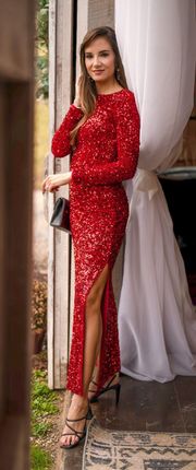 Red Long Sleeve Sequin Dress
