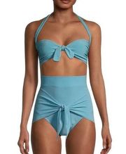 Norma Kamali Tie Front Halterneck Bikini Top Powder Blue Women's Size XS