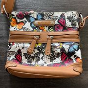 Rossetti Butterfly White Tan Multicolor Purse With Adjustable Strap