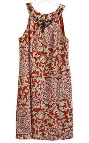 Jessica Howard Beaded Floral Orange Linen Dress w Grecian Neckline