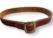 Embroidered Leather Belt Brown Large Embellished Multicolor Boho