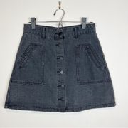Sage the Label Bisous Black Denim Button Front Mini Skirt Size Medium