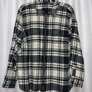 Chaps women’s sz 2X shirt jacket, zip up cream & black plaid w/ pockets COTTON