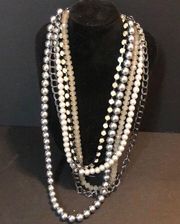 The limited multi strand faux pear rhine stone beaded chain necklace