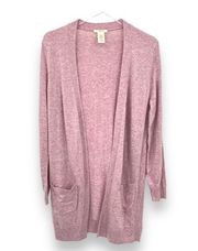 Matty M dusty pink open front lightweight rib knit long line cardigan sweater