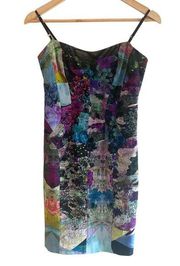 Nicole Miller Multicolor Roses Jewel Floral Women 6 Y2K Spaghetti Strap Sheath