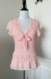 Pink Ruffle Short Sleeve Blouse