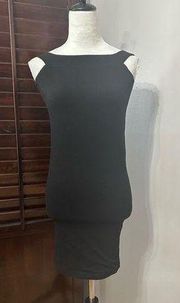 JluxLabel Womens Bodycon Dress Black Mini Cold Shoulder Sleeveless LBD M New
