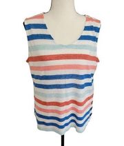 C&C California Size L Linen Striped Sleeveless Blouse with Wooden Buttons