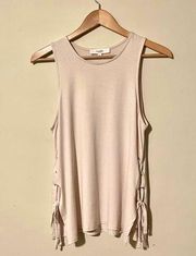 Love Tree Strappy Lace Up Side Tank In Cream