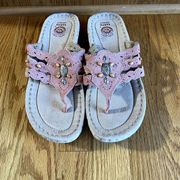 Earth Spirit Boho Sandals Women Size 10 Strappy Sandal Pink Suede Beaded Cushion