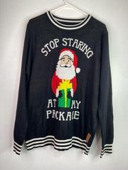 Tipsy Elves Stop Staring at my Package Santa Christmas Sweater Sz L Long Slv