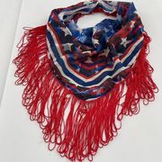 Western boho fringe bib scarf red white blue flag pattern  style