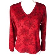 Villager by Liz Claiborne Floral Metallic Long Sleeve Pullover Sweater