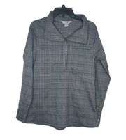 Mountain Hardwear Women's Top Pullover Flannel 1/4 Button Down Green Blue Medium