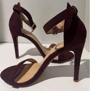 Glaze Women’s Ankle Strap Nubuck Faux Suede Wine Heels Sandals Shoes Size 7