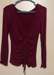 Ruched Front Long Sleeve Tie Top