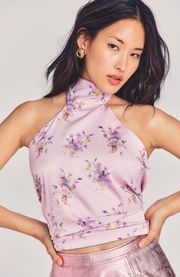 Loveshackfancy BOCA HANDKERCHIEF TOP pink floral satin silk