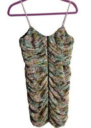 Boston Proper Size 6 Ruched Mini Dress Multicolor Floral Chiffon Zip Front