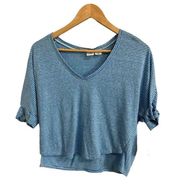 Melrose And Market Blue White Striped Knot Sleeve V-Neck T-Shirt Small NEW