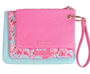 NWT Simply Southern Women's Flamingo 3 in 1 Clutch/Wallet Leather Set Pink/Blue