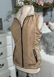 Puffer Vest Tan Reversible Frosted Sherpa Zip Ski Jacket Womens S Free Country