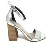 Jeffrey Campbell Womens Size 8.5 Block Heel Sandals Silver Chrome Metallic 