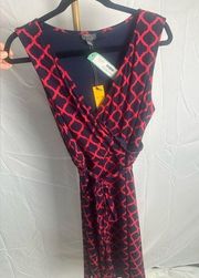 41 Hawthorn Stitch Fix Kassidy Faux Wrap Navy Pink Quatrefoil Print Dress Large