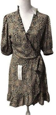 NWT Topshop Cheetah Print Leopard Animal Print Wrap Dress Ruffle Tie Bow