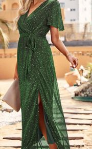 SheIn  Surplice Green Sparkly Maxi Dress