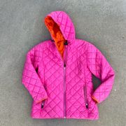 Lands' End hot pink quilted puffer coat with hood MEDIUM