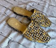 Pandie Snakeskin Mules Slides Shoes 8.5 Yellow Brown Basketweave