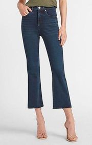 Express Cropped Flare Solid Dark Wash Raw Hem High Rise Jeans Size 4 / 27