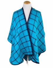 NWT  Cozy Turquoise And Navy Open Front Wrap Shawl