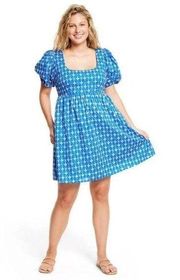 RHODE x Target Women's Eyelet Blue Babydoll Cotton Dress Short Sleeve