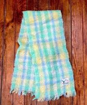 Vintage Scottish wool and mohair scarf great gift aqua yellow