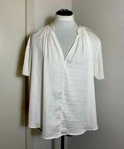 V-neck, white, pop over blouse, top. Size L