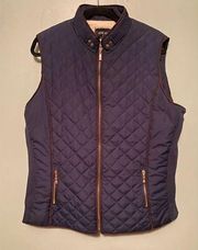 Active USA Navy Blue Gold Accents Faux Fur Lining Quilted Vest Size 1XL NWOT